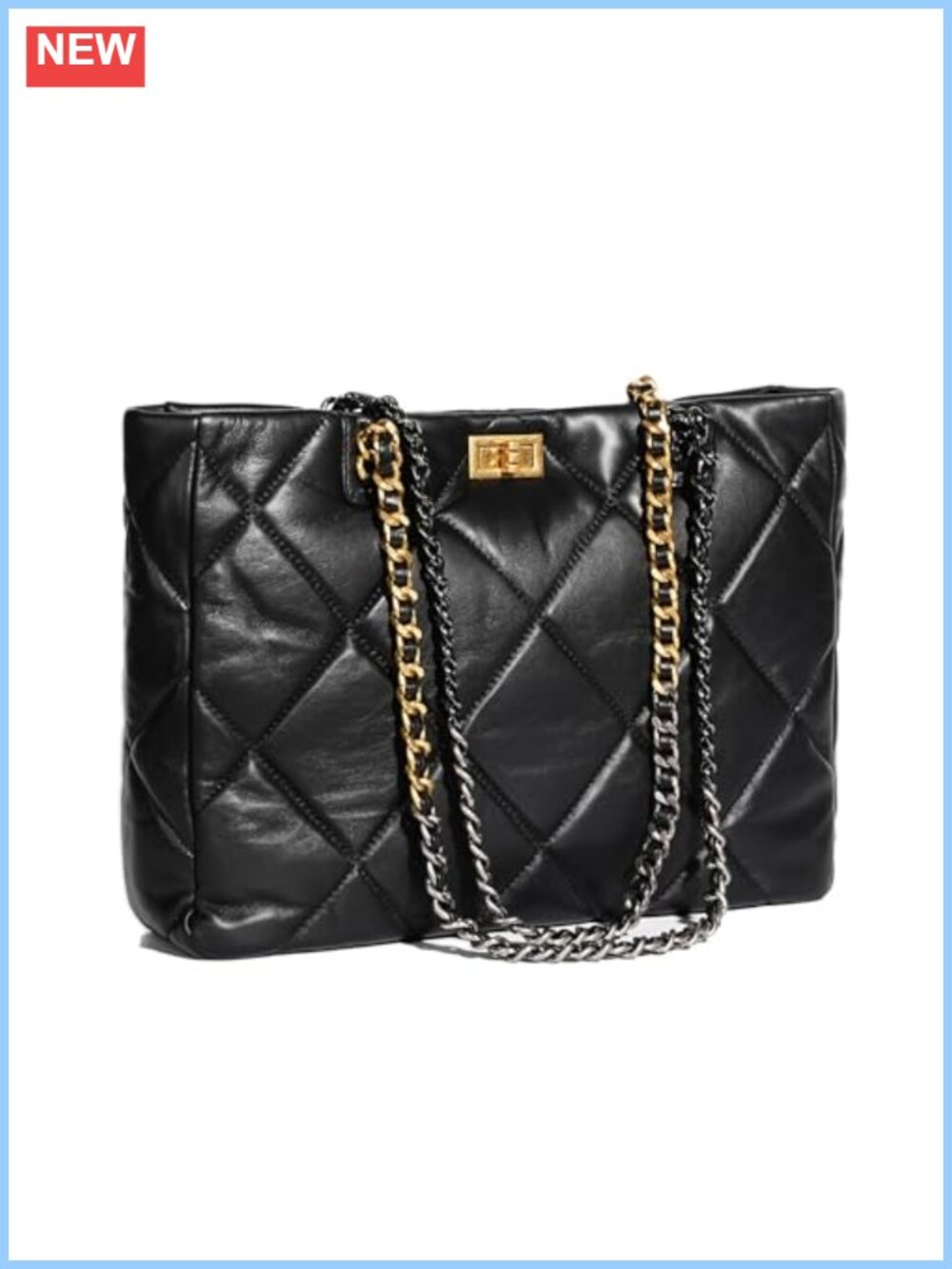 Lambskin Quilted Shoulder Bag Chain Strap Turn-Lock Fits 13" Laptop